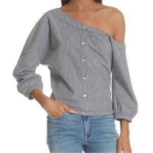 Frame Denim gingham tie back off the shoulder top size XL